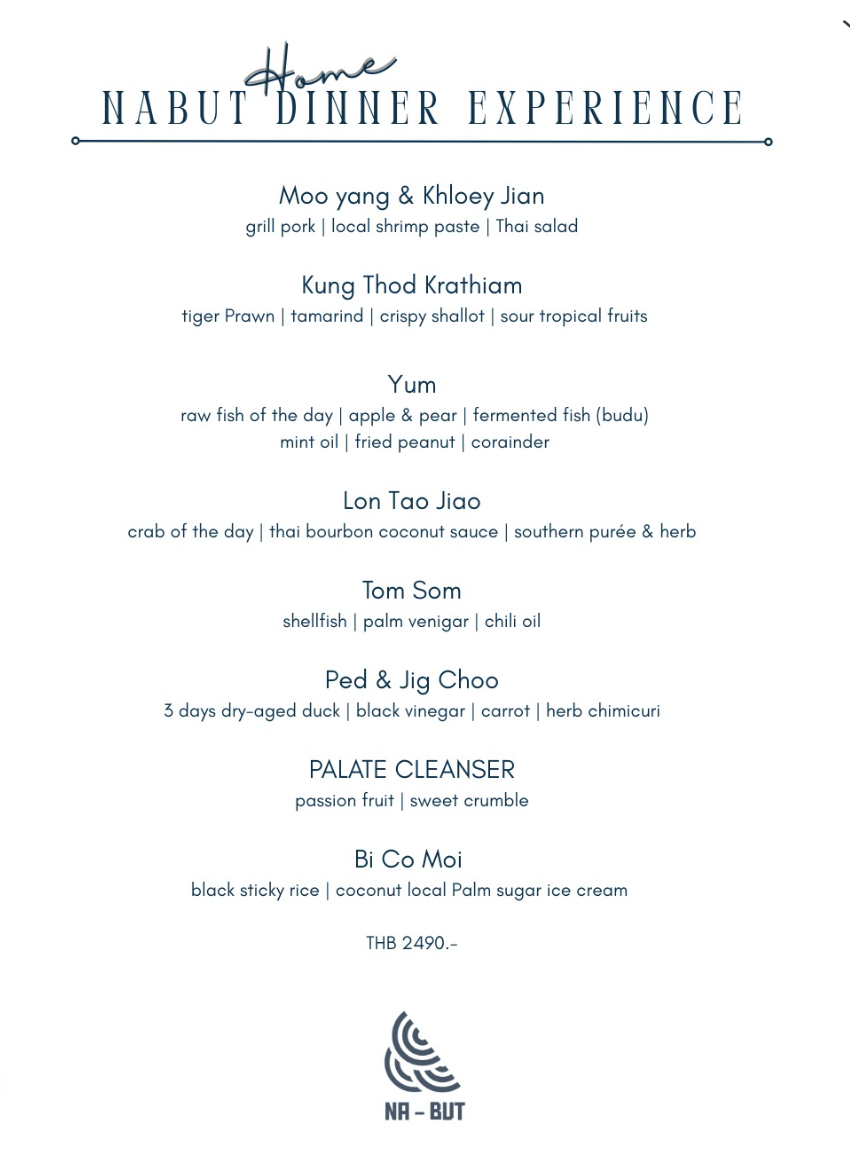 Nabut Dinner Experience menu card