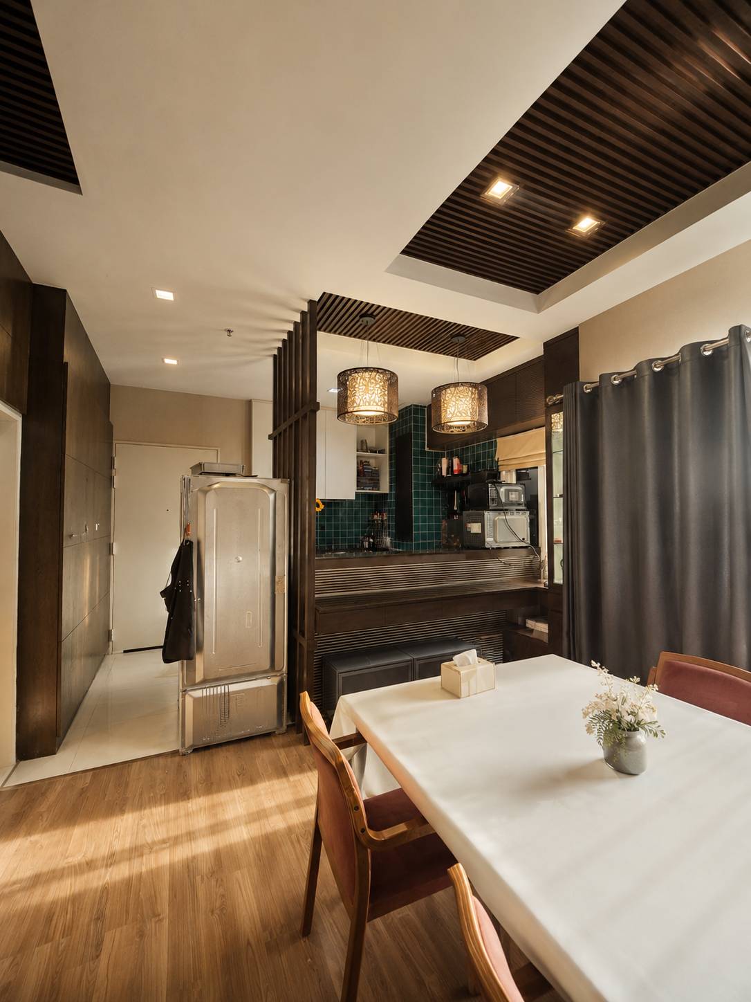 The private dining table and open kitchen set for a night at Nabut